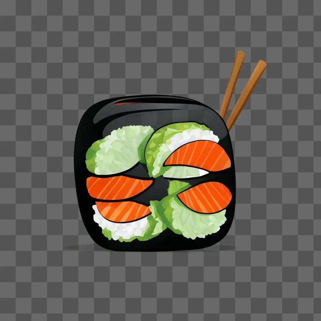 Cute sushi drawing on a brown background