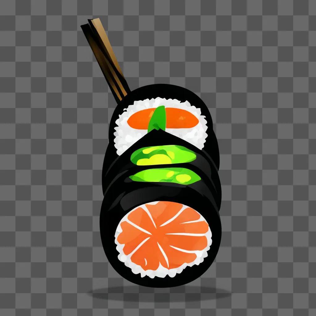 Cute sushi drawing with chopsticks and ingredients