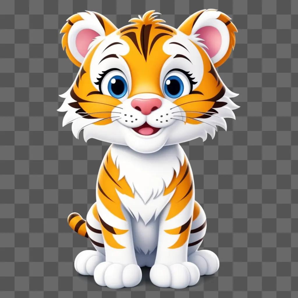 Cute tiger cartoon with big eyes and pink nose