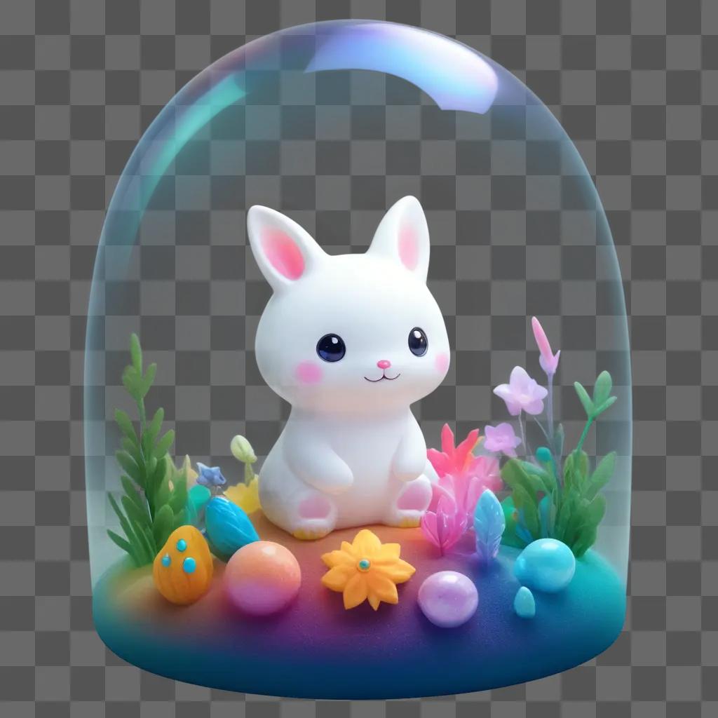 Cute transparent rabbit with colorful eggs