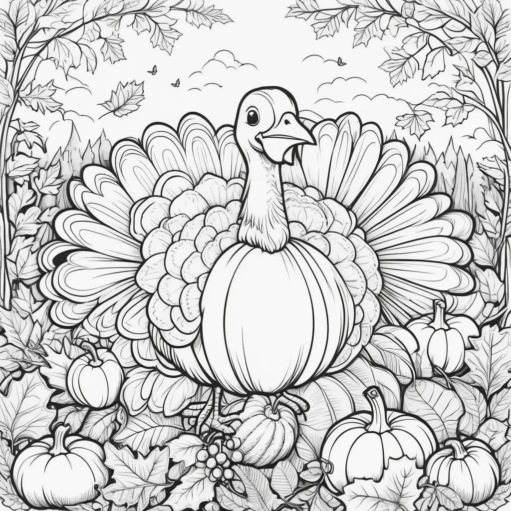 Cute turkey and pumpkin coloring pages for kids
