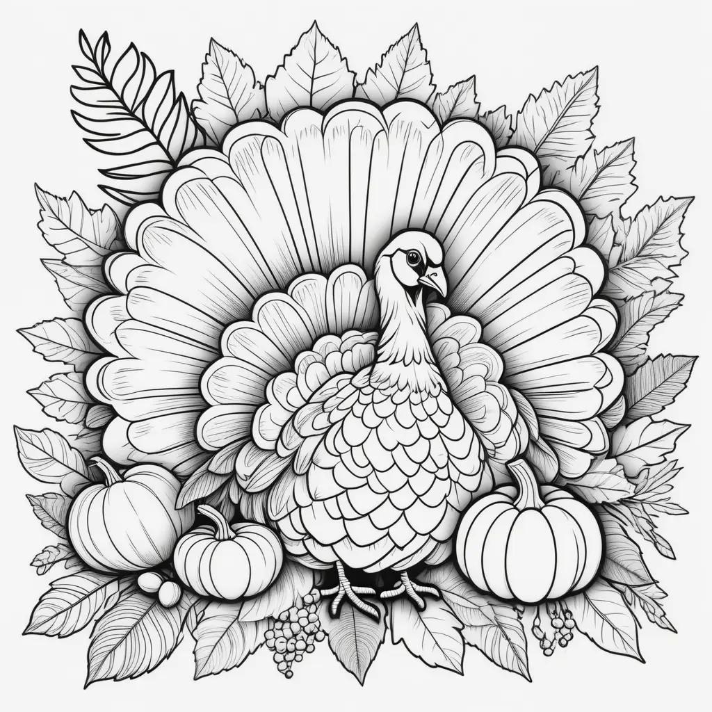 Cute turkey with leaves on it for Thanksgiving coloring pages