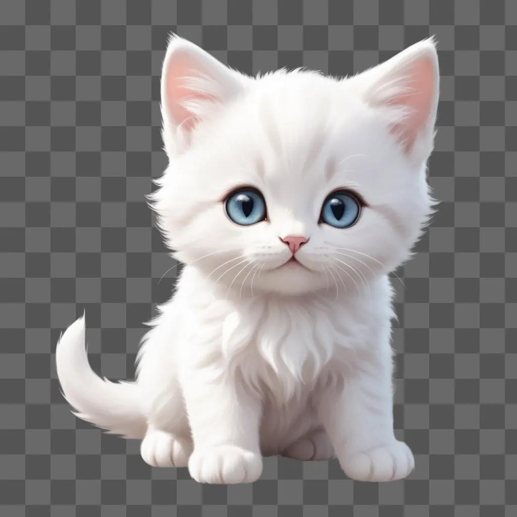 Cute white kitten drawing with blue eyes