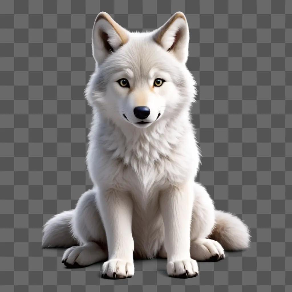 Cute white wolf sitting on a grey background