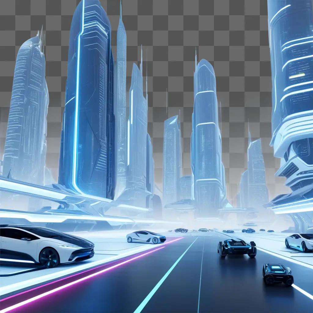 Cyber-cars race on futuristic city streets