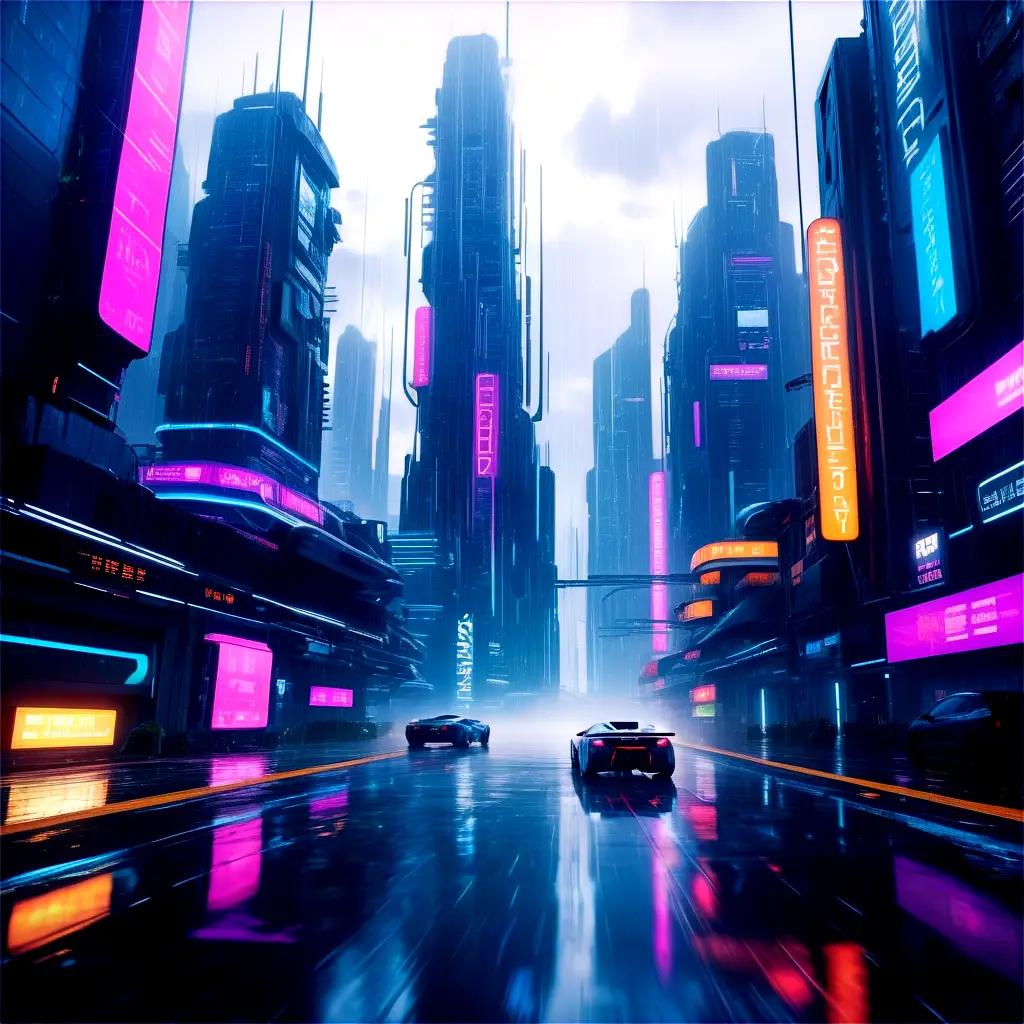 Cyber cars racing in a futuristic city