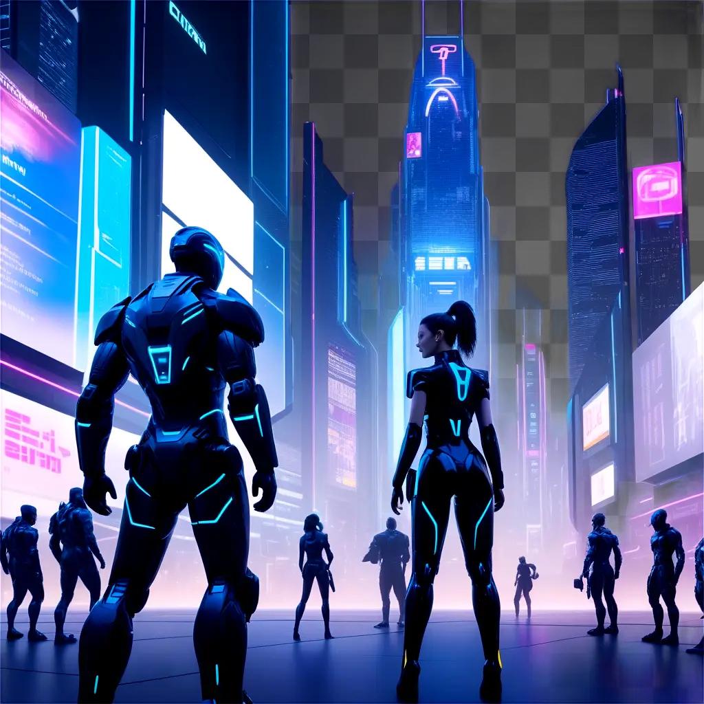 Cybernetic city in neon lights