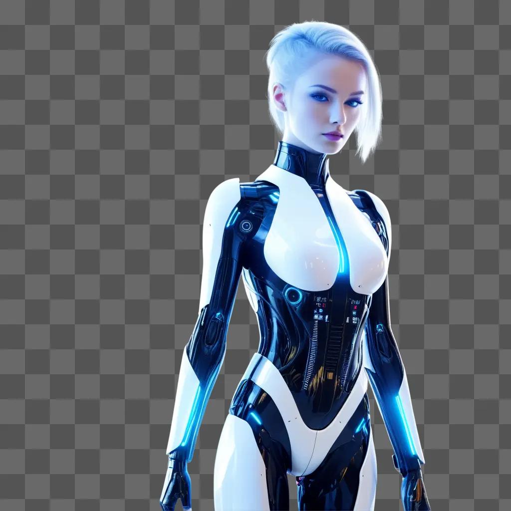 Cybernetic woman in white and black suit