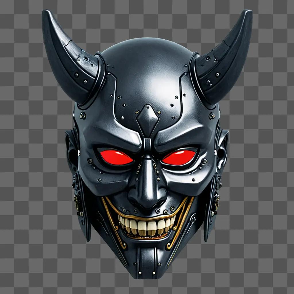 Cyberpunk Samurai Mask with glowing eyes and horns