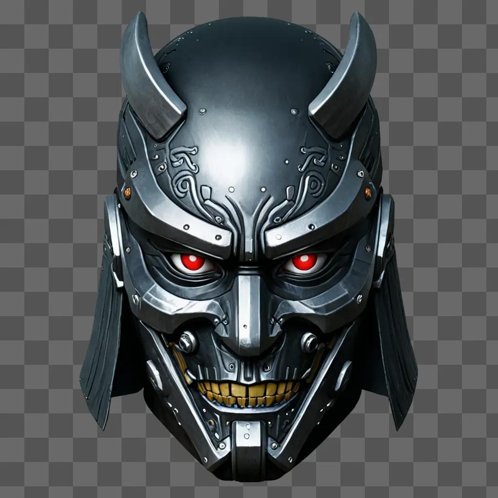 Cyberpunk Samurai Mask with red eyes and metallic accents