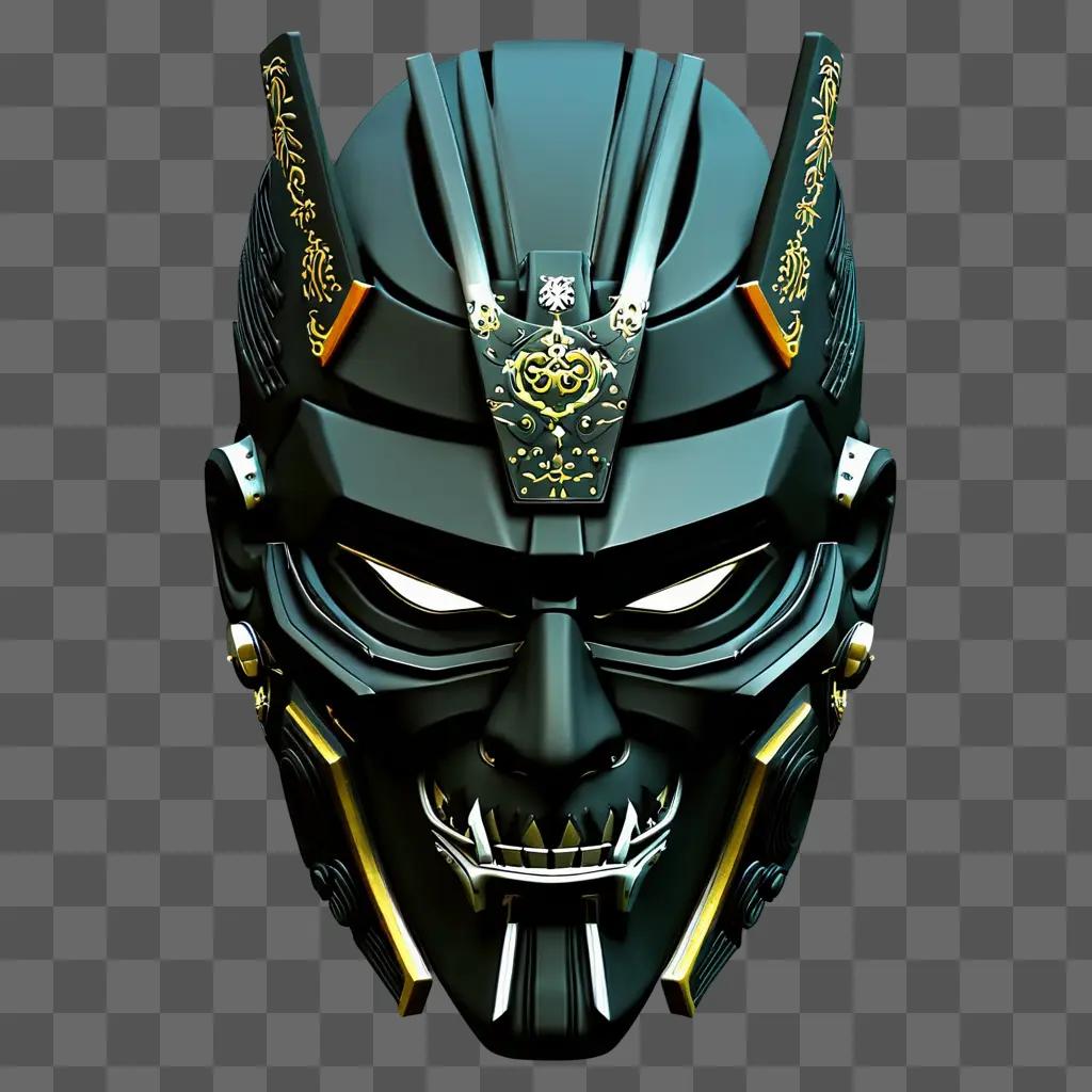 Cyberpunk samurai mask with black and gold accents