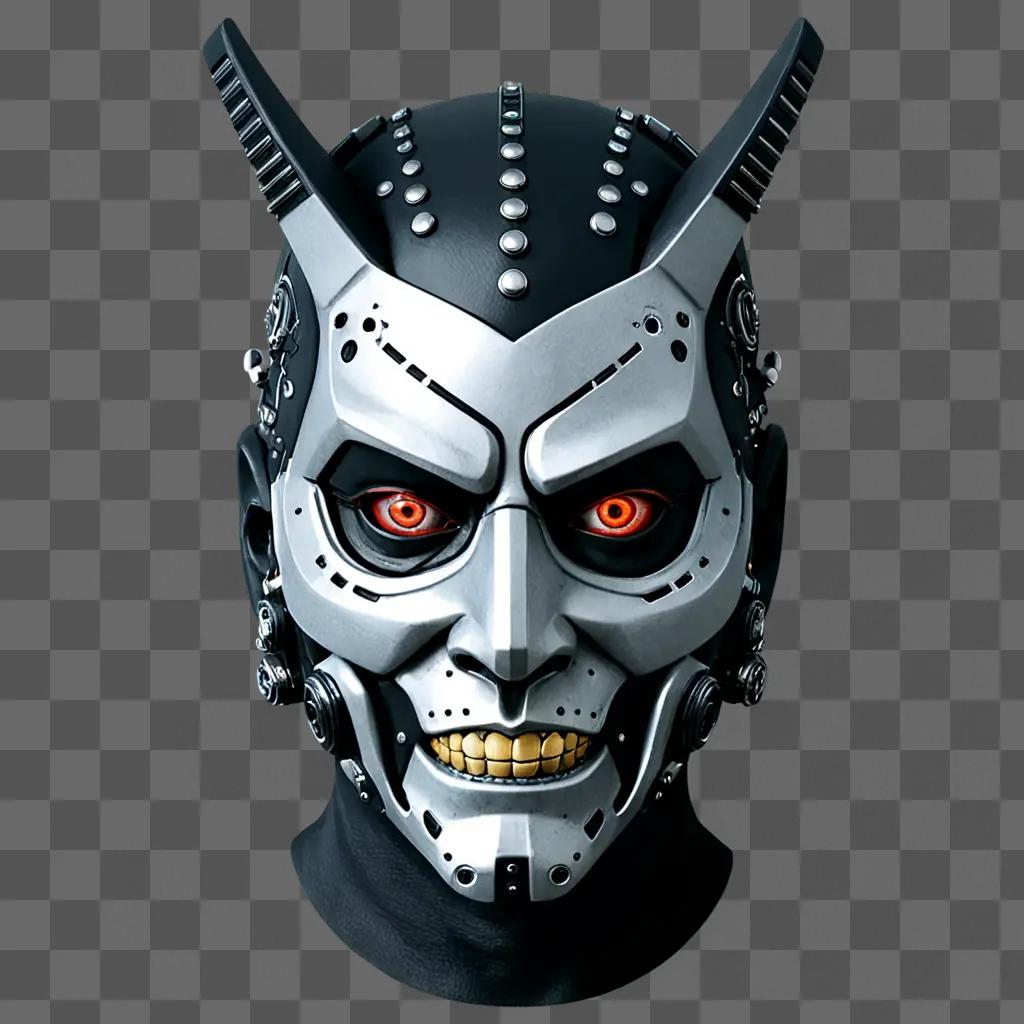 Cyberpunk samurai mask with glowing eyes and horns