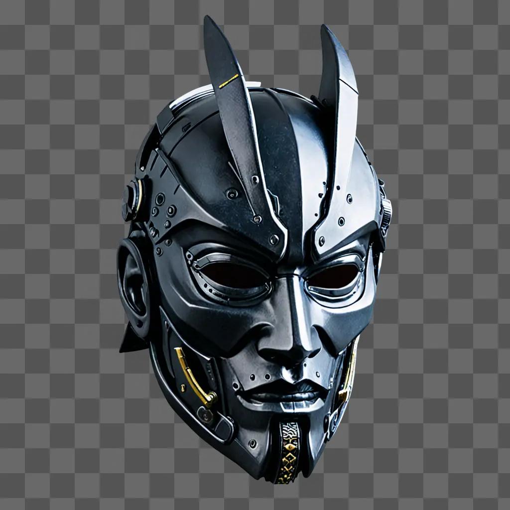 Cyberpunk samurai mask with metallic horns and gold accents