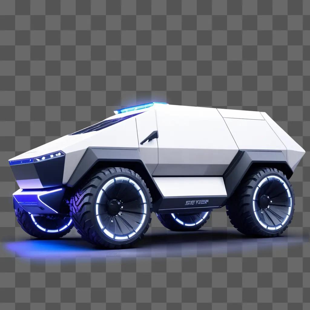 Cybertruck concept truck with blue lights