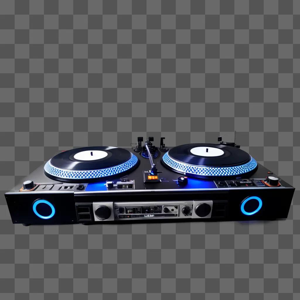 DJ turntables with blue light illuminated