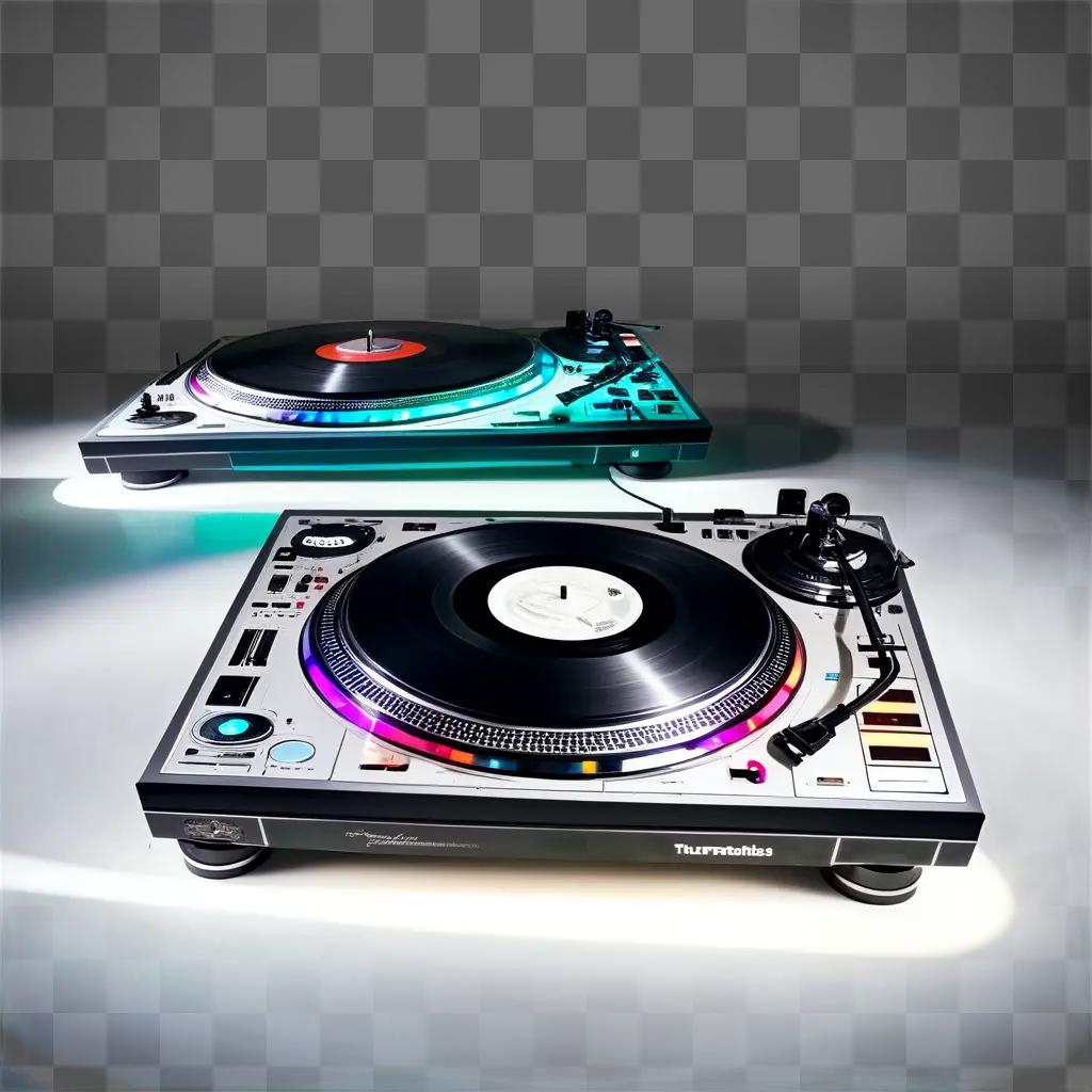 DJ turntables with neon glow in the dark