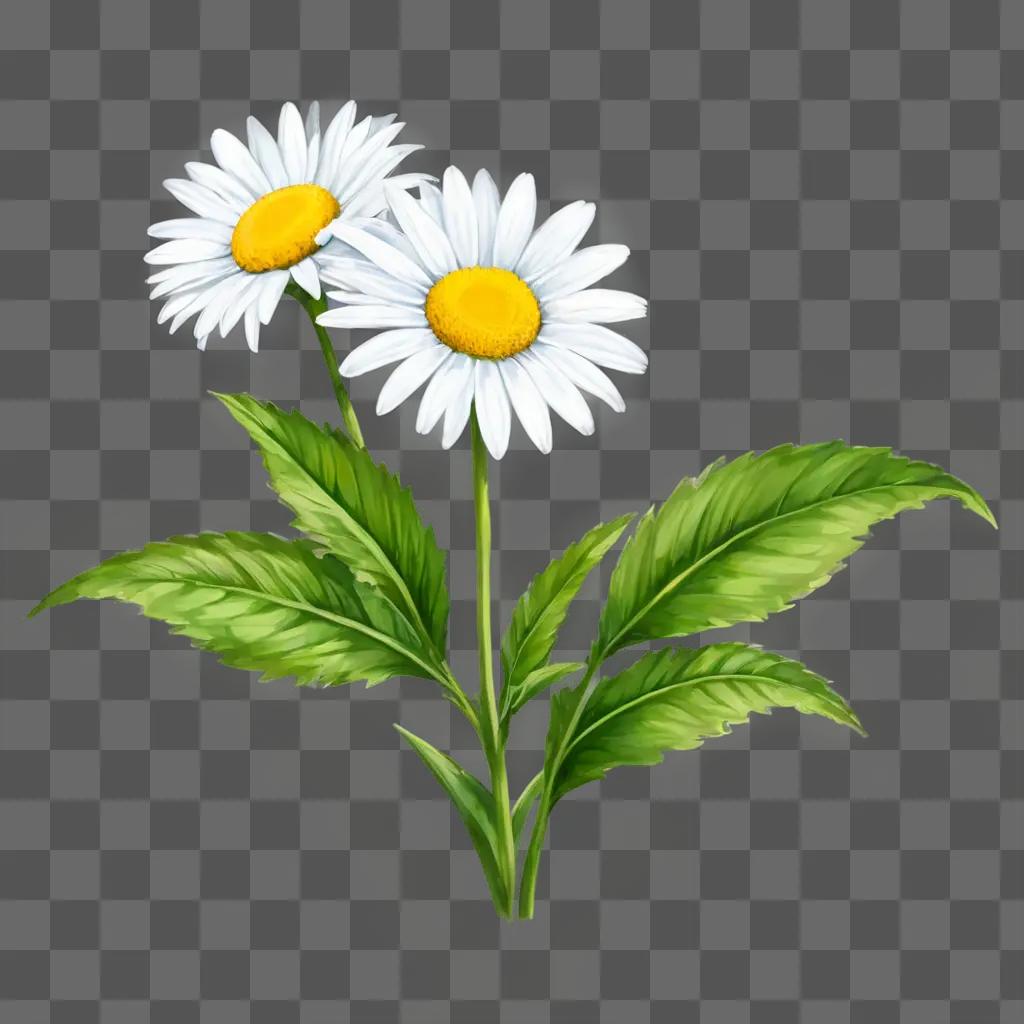 Daisy flower drawing on a green background