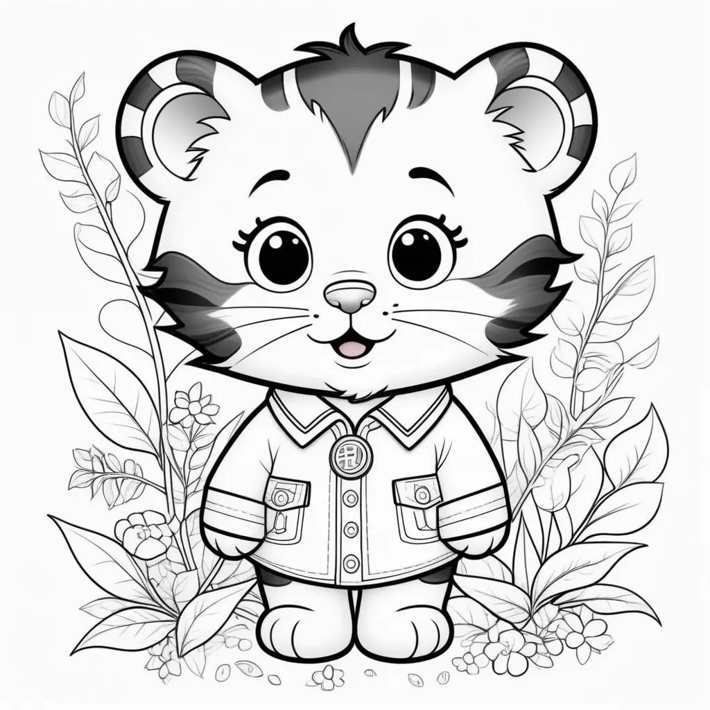 Daniel Tiger Coloring Pages: Cute Cartoon Tiger with Flowers