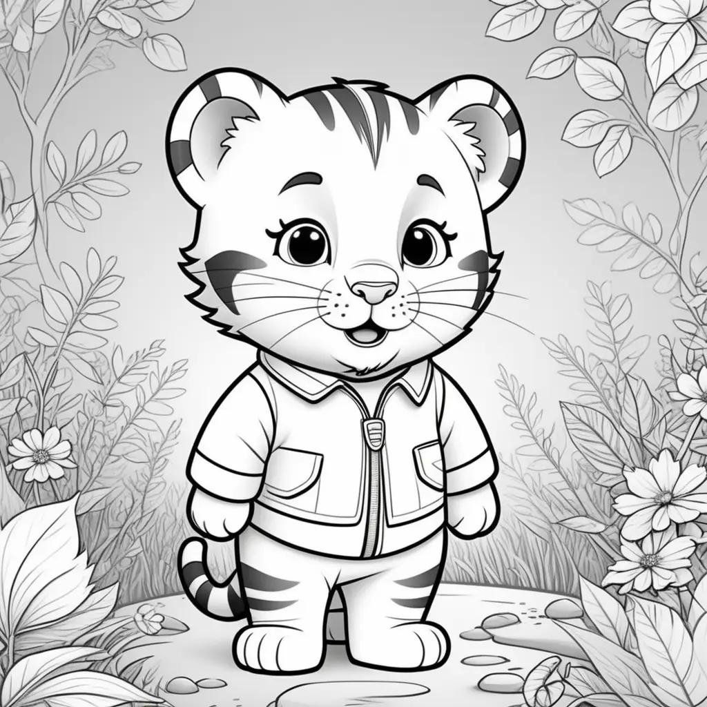 Daniel Tiger coloring pages featuring a tiger with a zipper