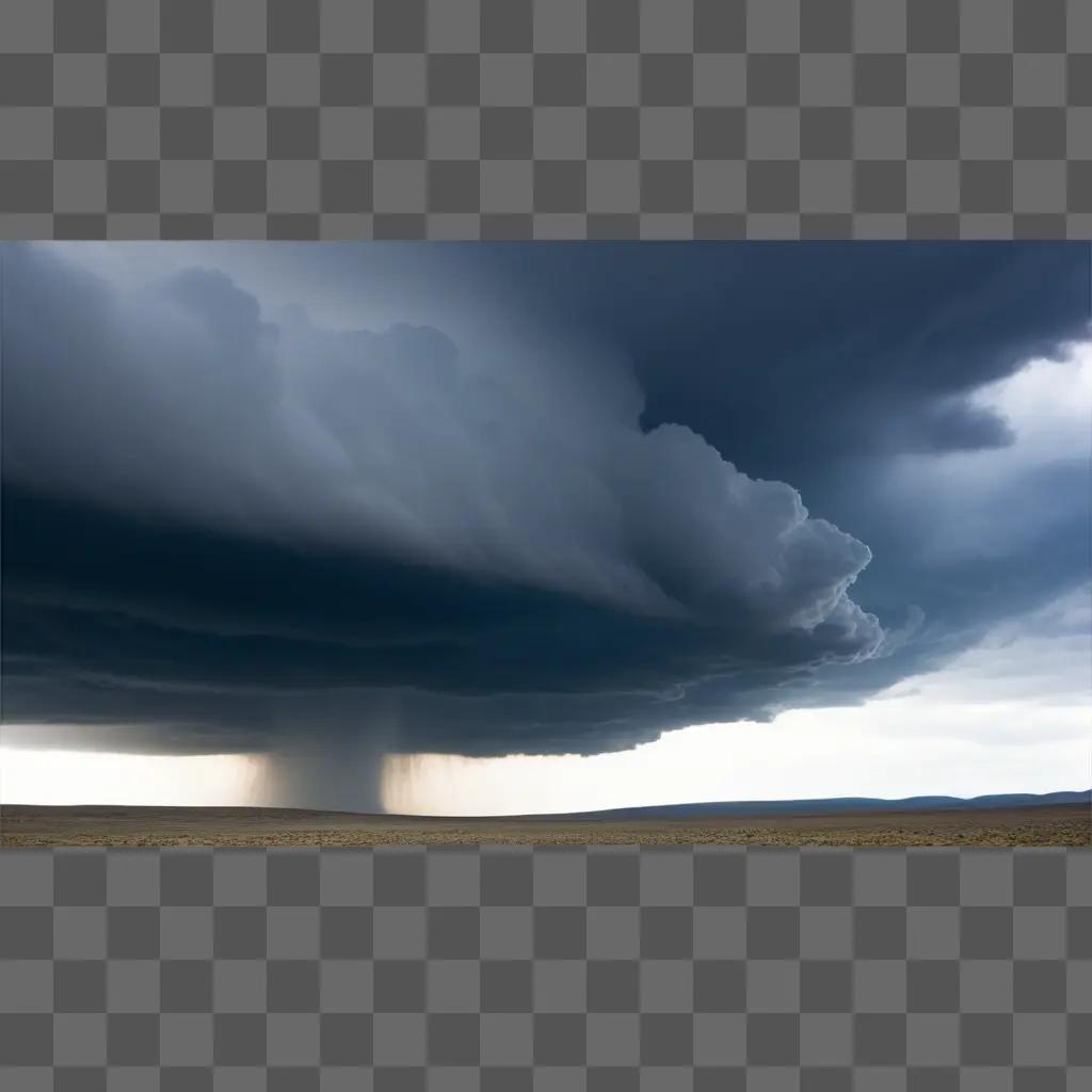 Dark clouds loom over a barren landscape