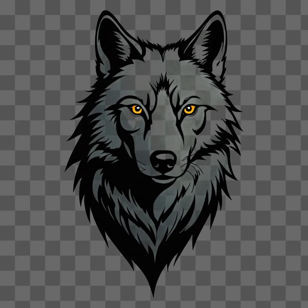 Dark wolf drawing with yellow eyes and black outline