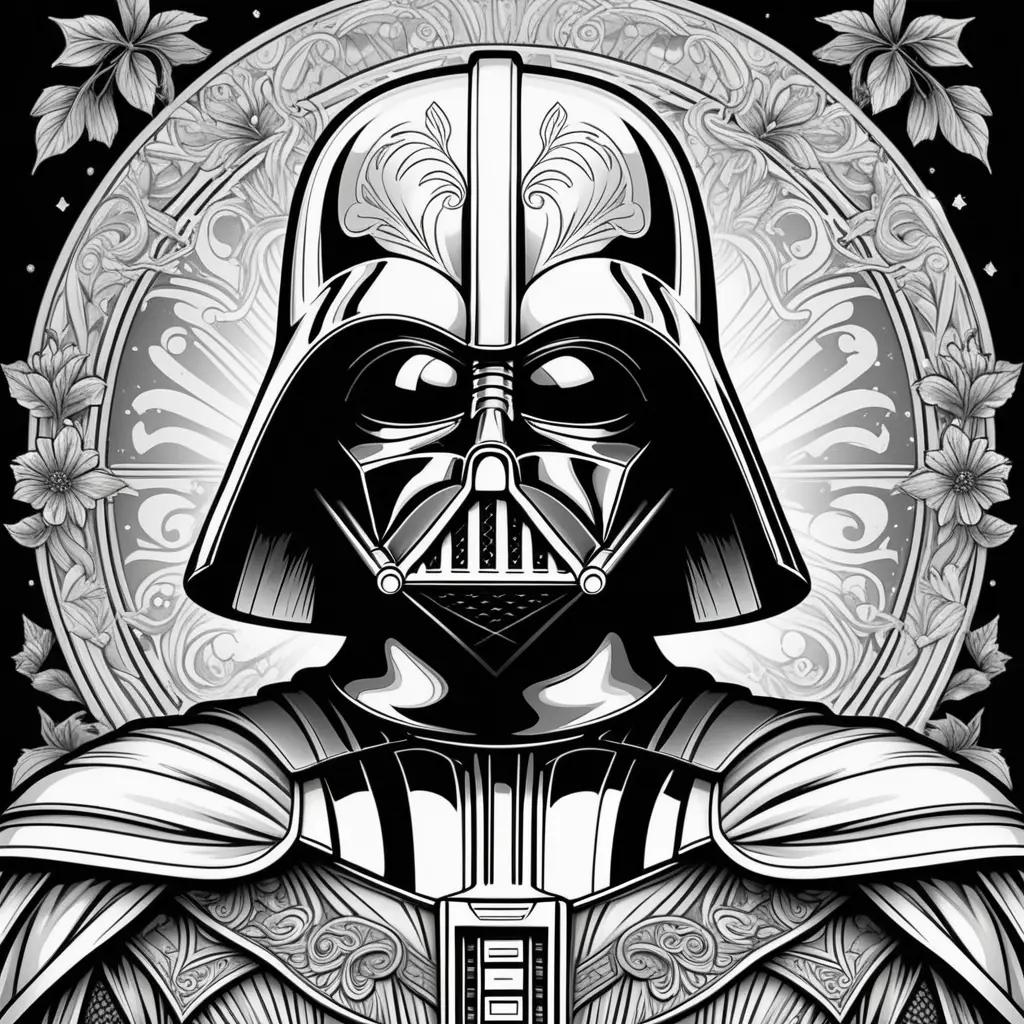 Darth Vader coloring pages with floral designs