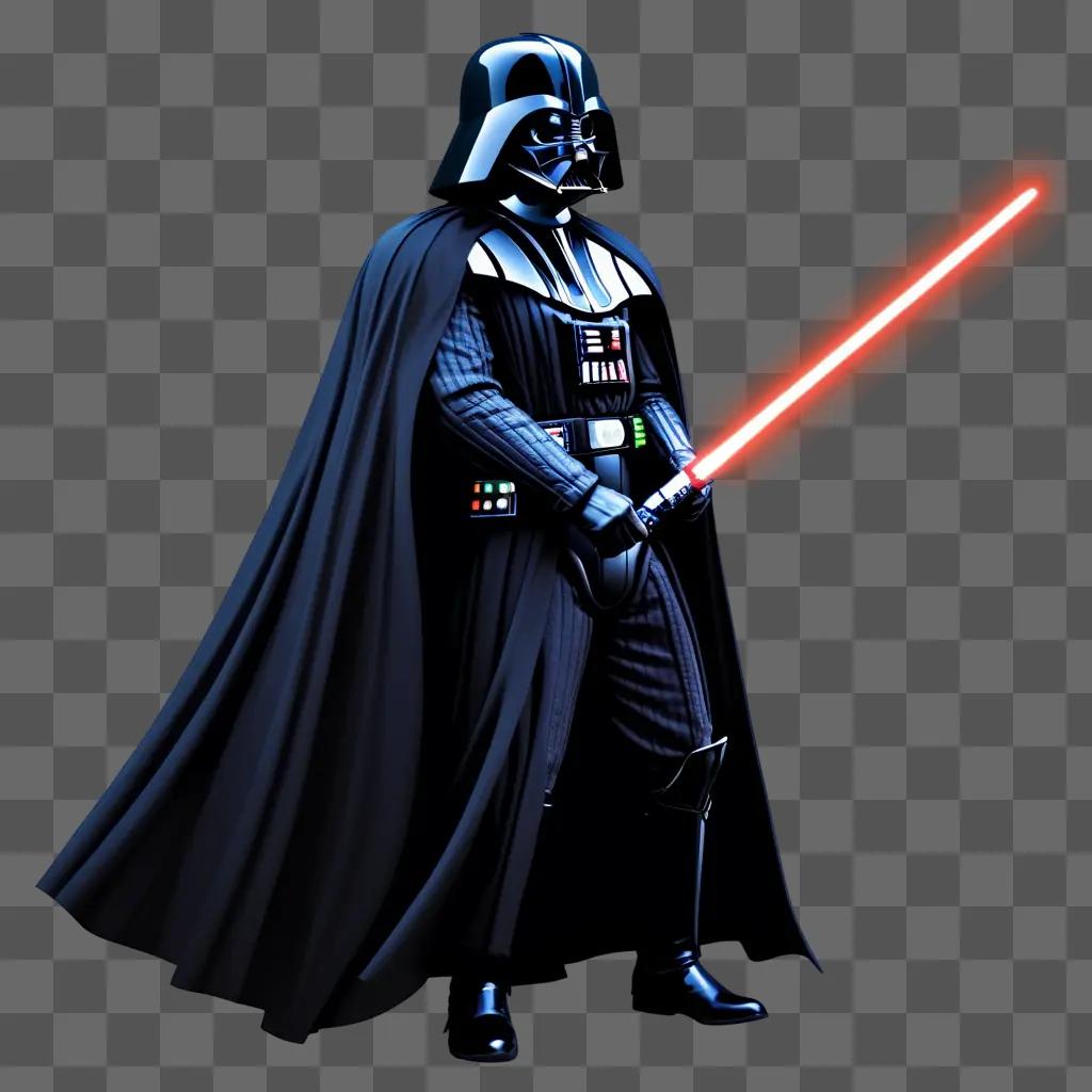 Darth Vader holds a lightsaber in a dark room