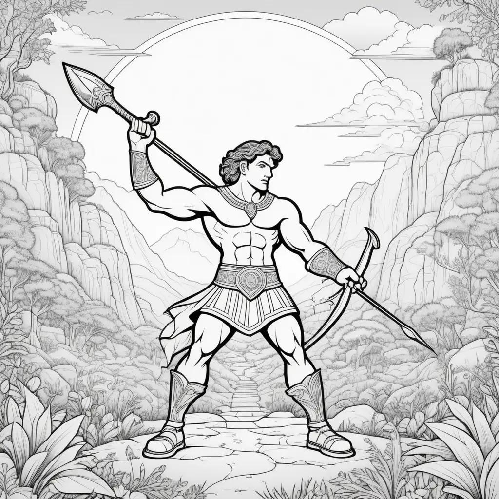 David, the giant slayer, with a spear and shield