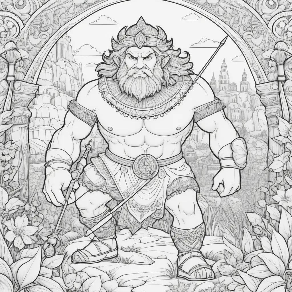 David and Goliath coloring page with a man and a giant