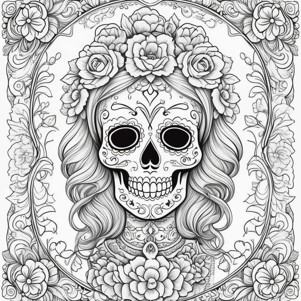 Day of the Dead Coloring Pages - Black and White Skull