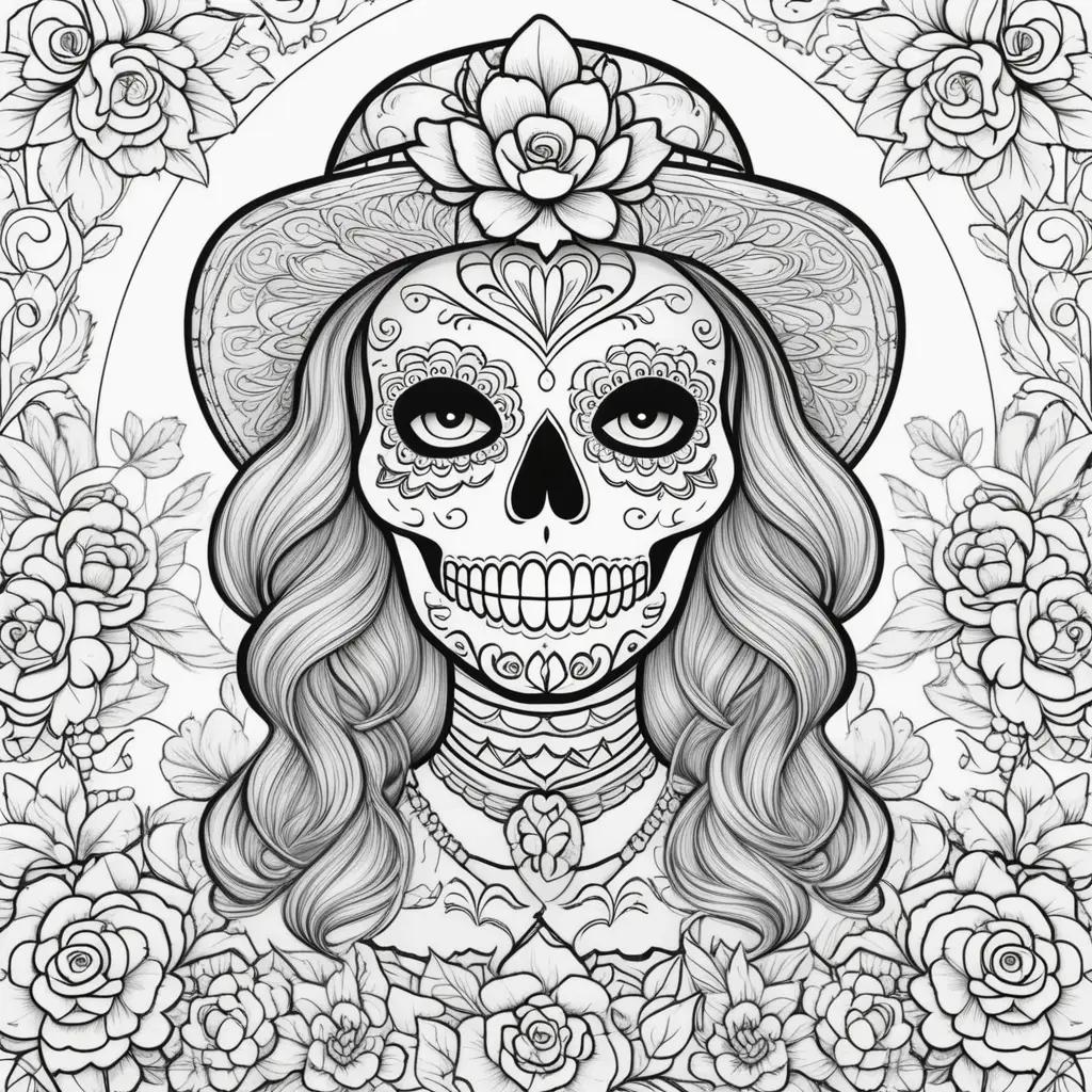 Day of the Dead Coloring Pages: A Beautiful Flower and Skull