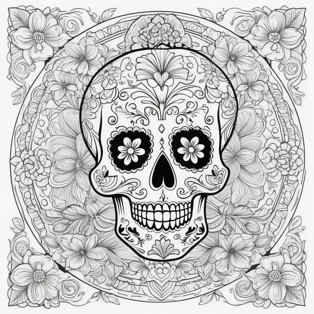 Day of the Dead Coloring Pages: A Flower-Filled Skull