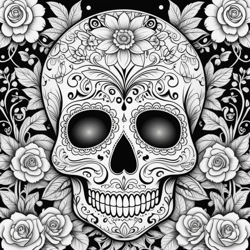 Day of the Dead Coloring Pages: Skull and Flowers