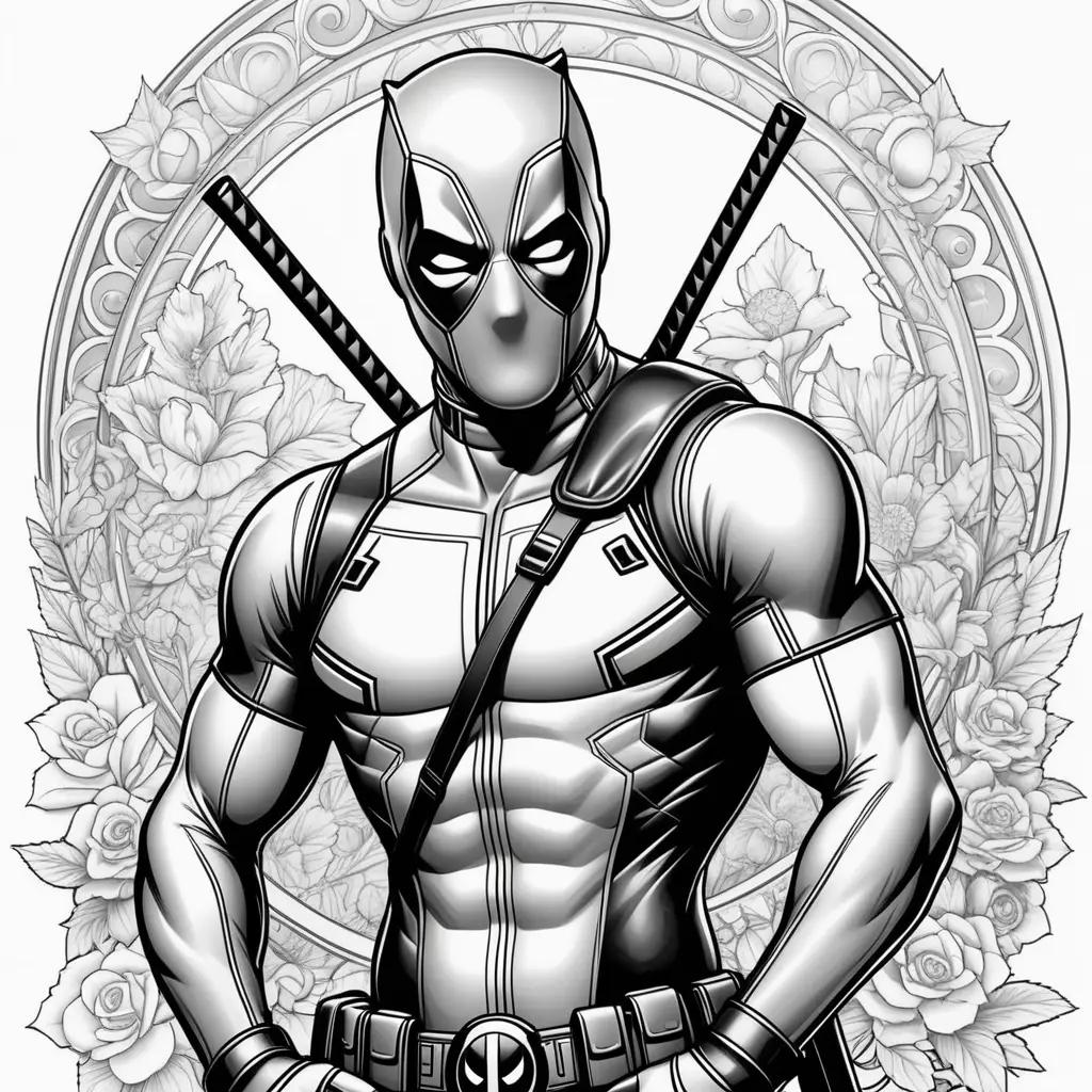 Deadpool Coloring Pages: A Black and White Cartoon of Deadpool