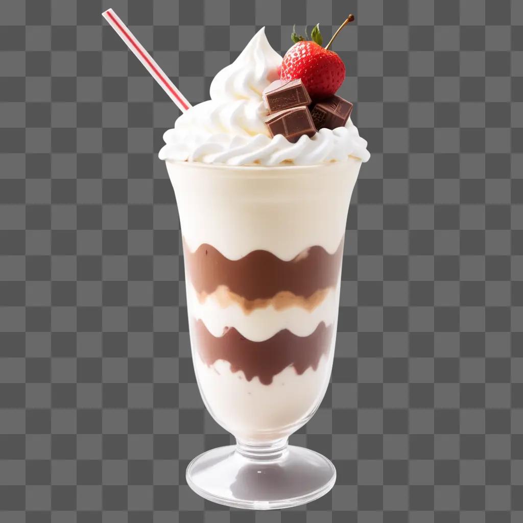 Delicious milkshake topped with chocolate and strawberry