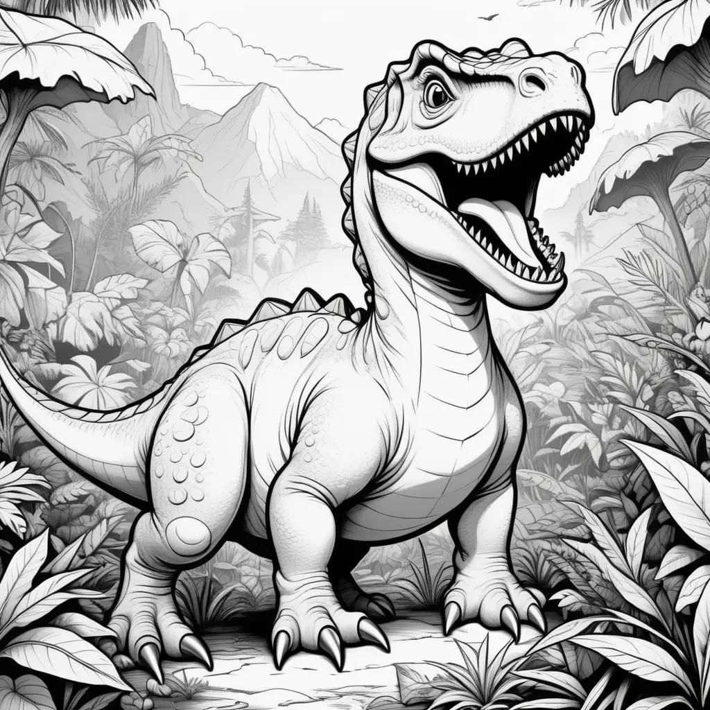 白黒の子供向けの恐竜カラーページ