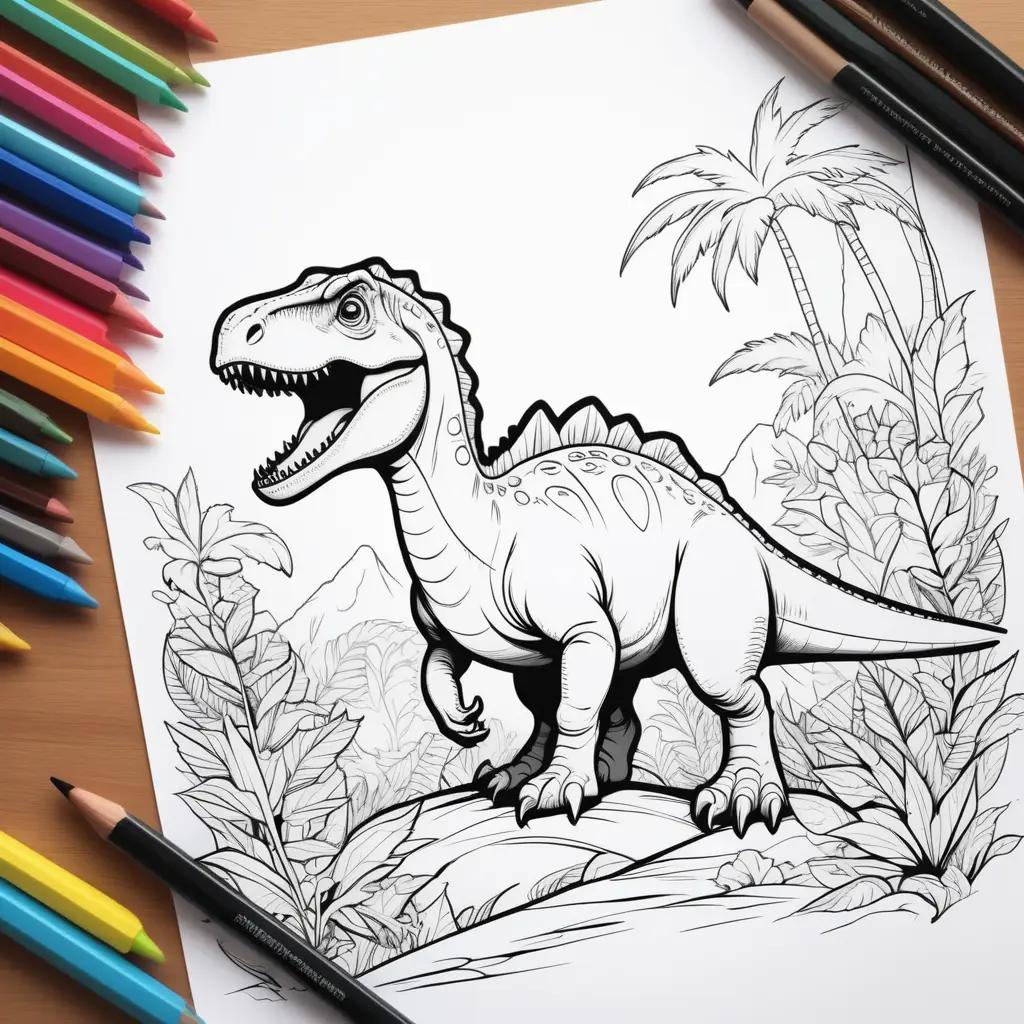 色鉛筆で恐竜のぬりえページ