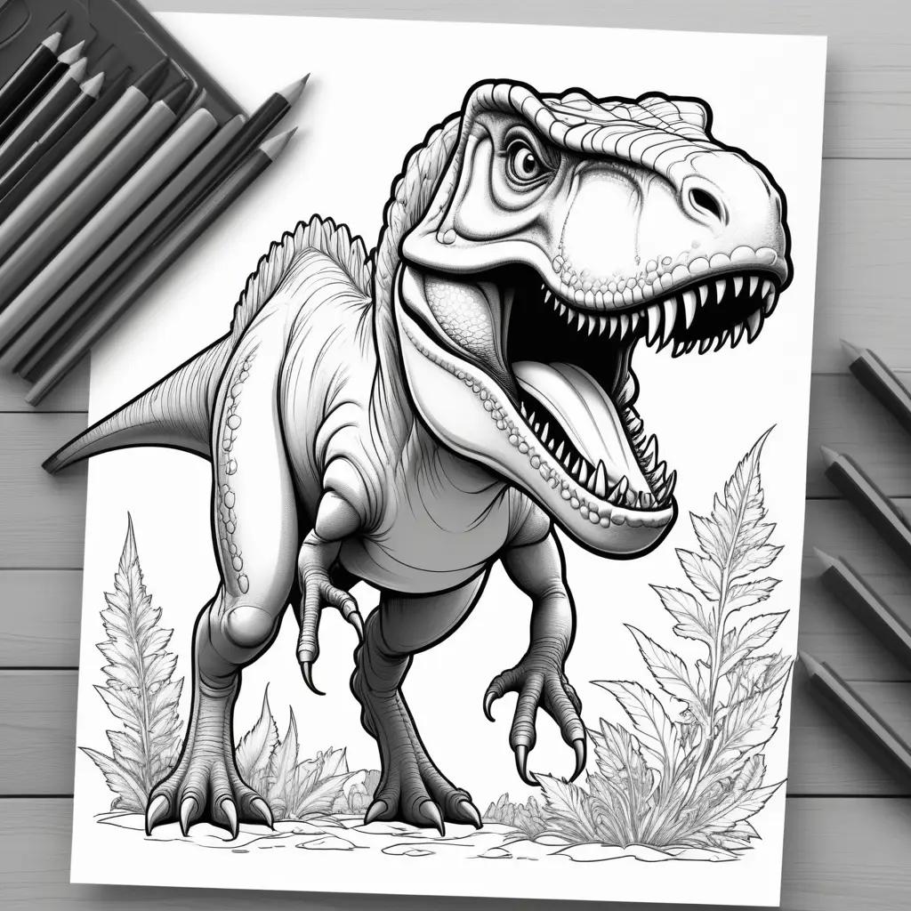 Dinosaur coloring pages with a black and white t-rex