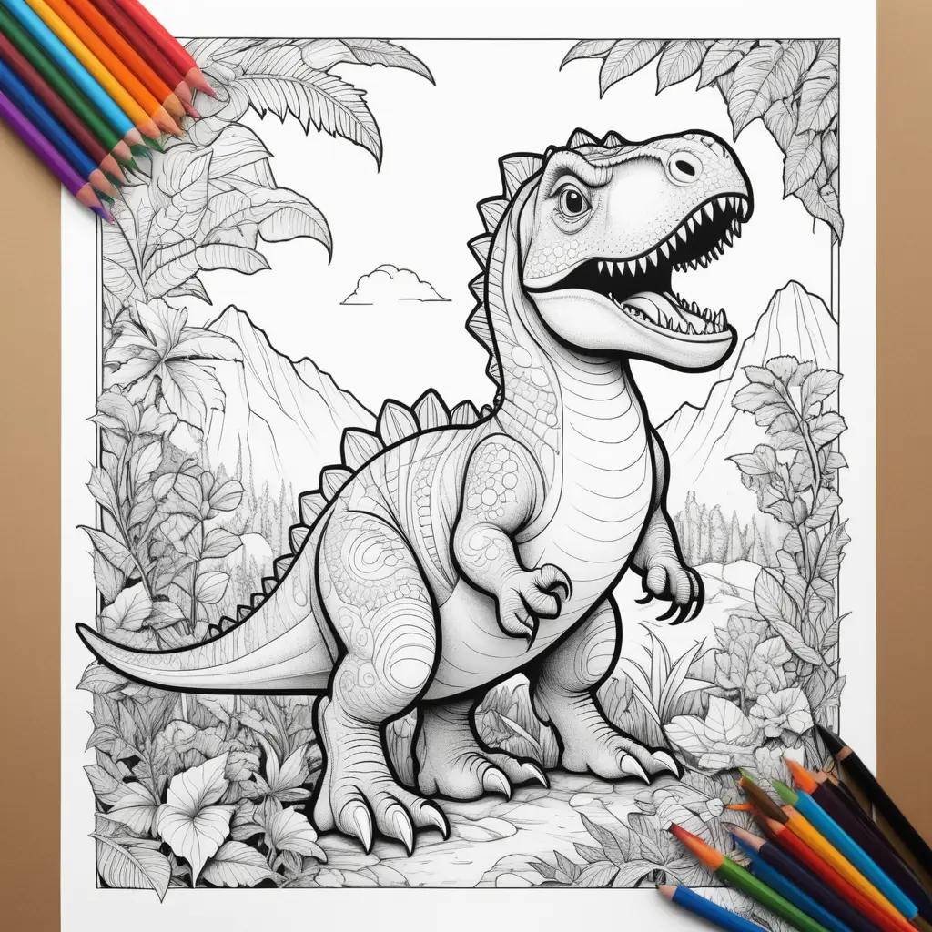 Dinosaur coloring pages with many colors and pencils