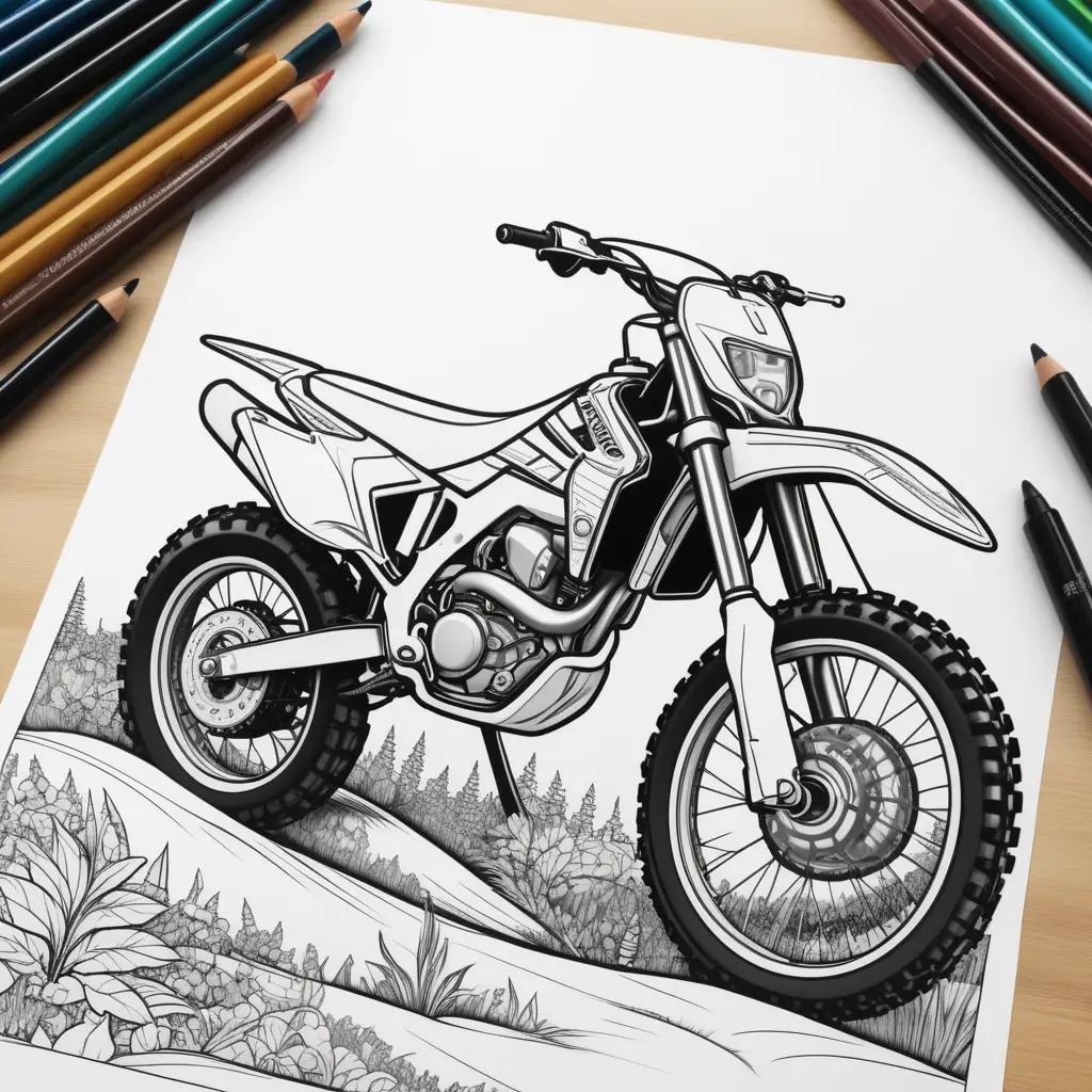 Dirt bike coloring page with black and white lines