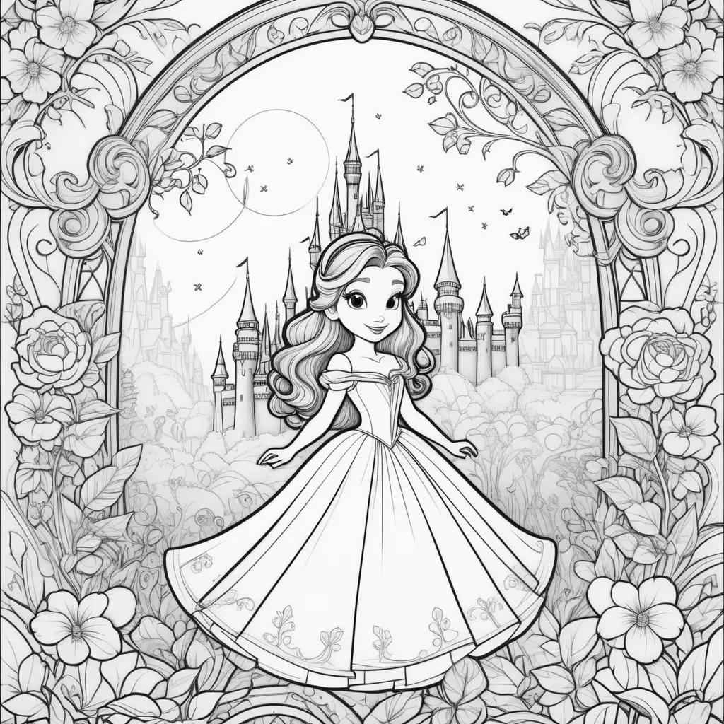 Disney Coloring Pages Featuring Belle, a Princess and a Castle