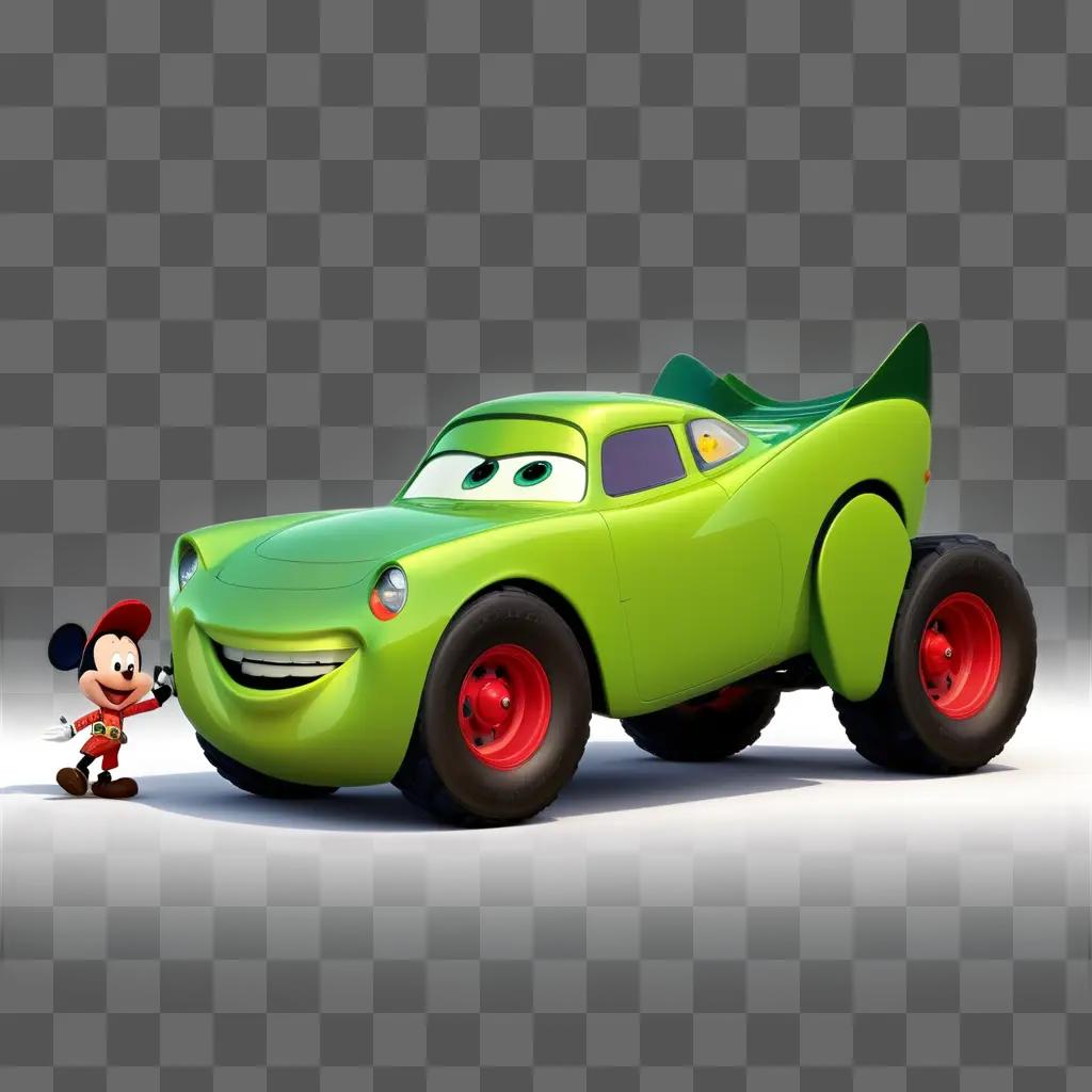 Disney Pixar Cars: Green car with Mickey Mouse next to it