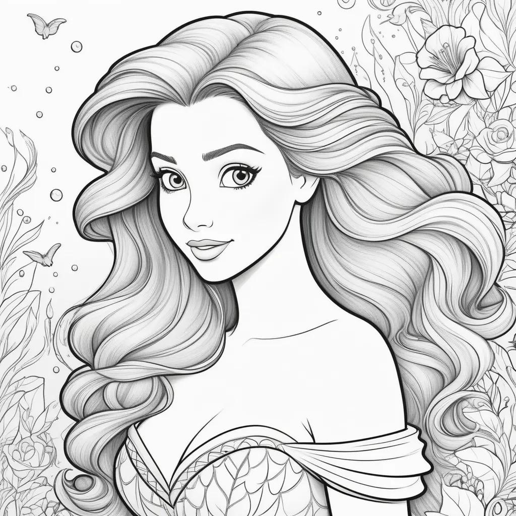 Disney Princess Ariel Coloring Pages: Black and White