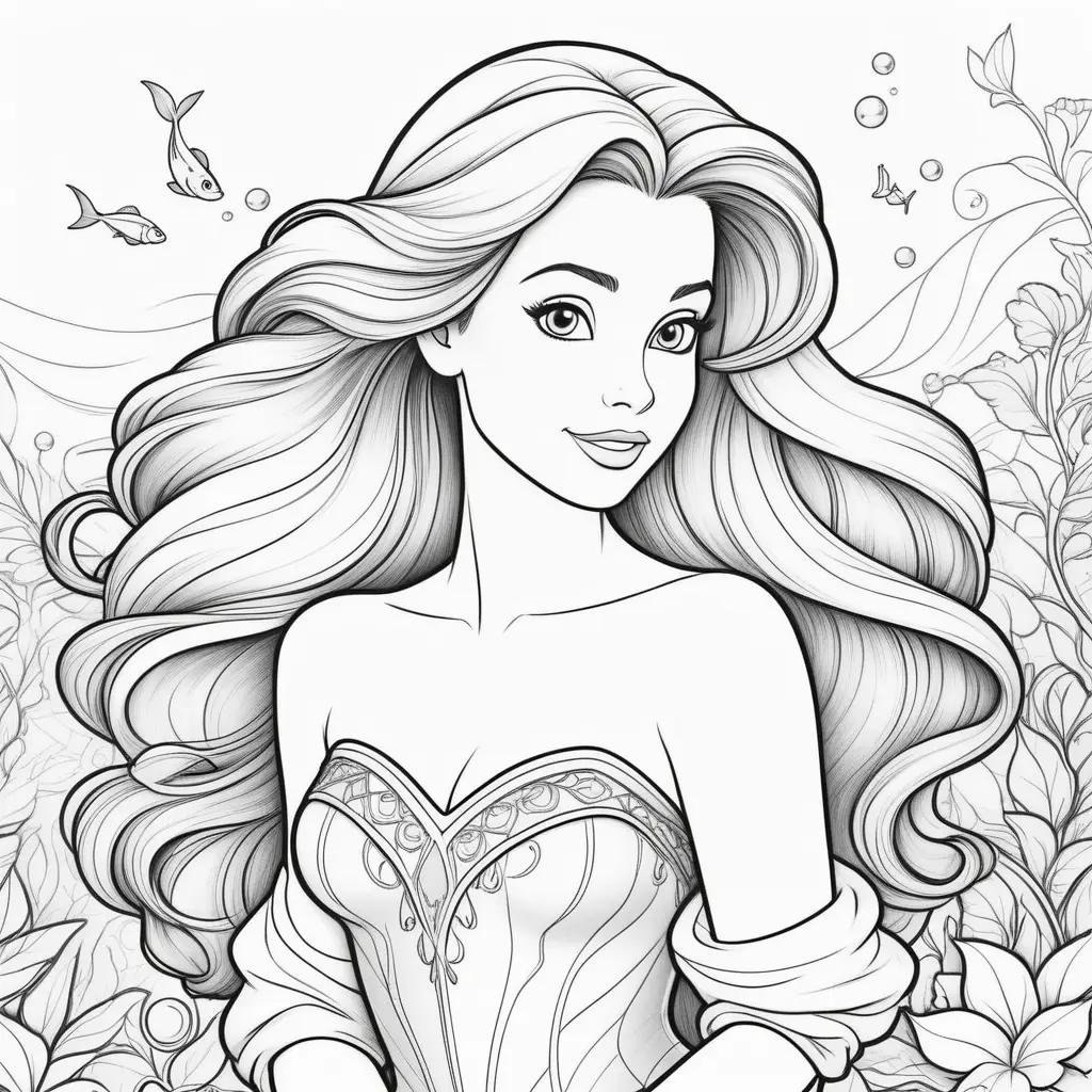 Disney Princess Ariel Coloring Pages with a Fairy and Fish