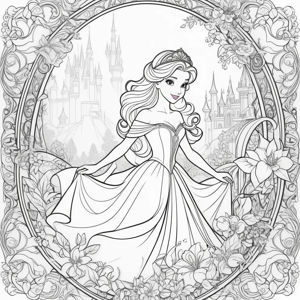 Disney Princess Coloring Pages: Princess Belle, Cinderella, Snow White, and Ariel