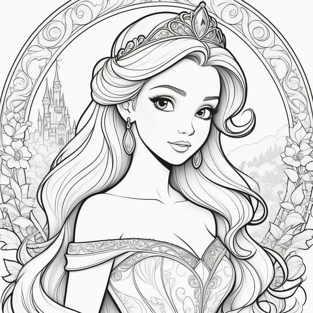 Disney Princess Coloring Pages Featuring Princesses Like Aurora, Ariel, and Belle