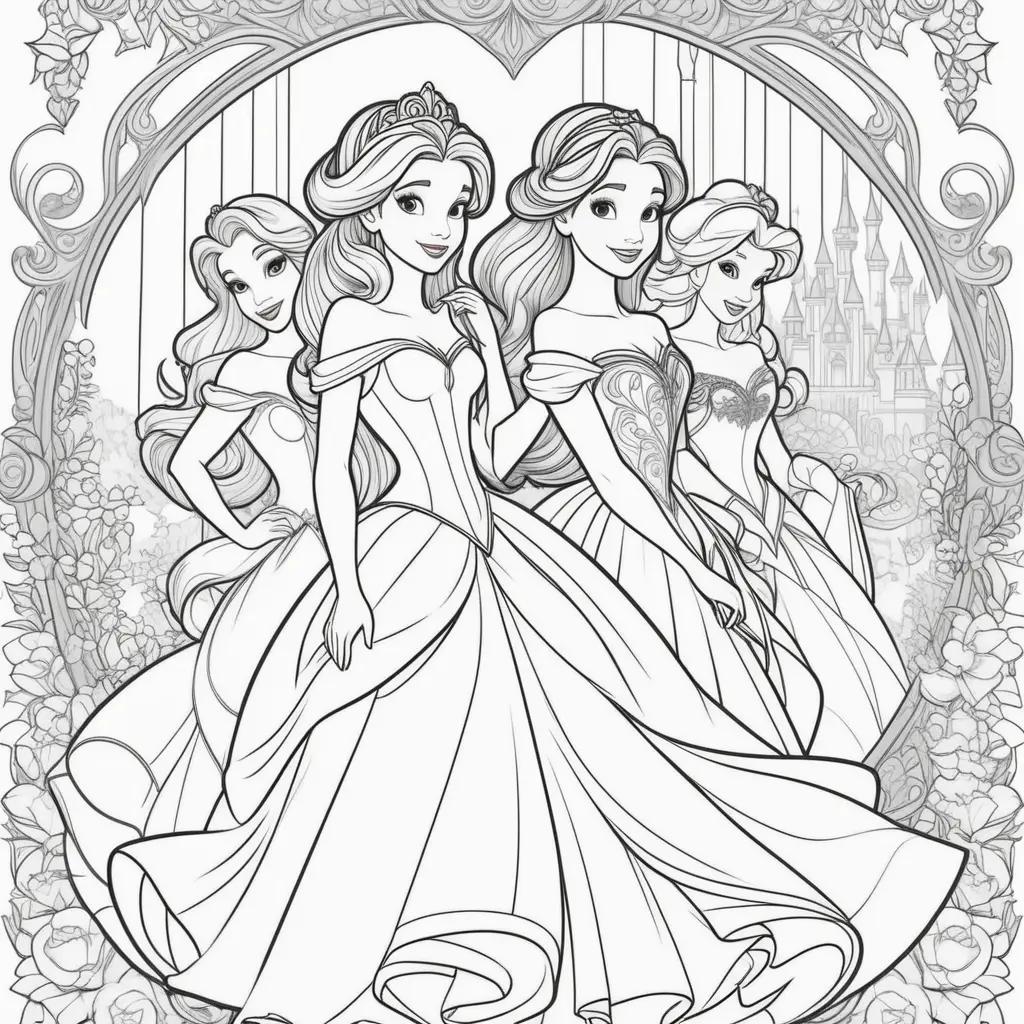 Disney Princesses Coloring Pages in Black and White