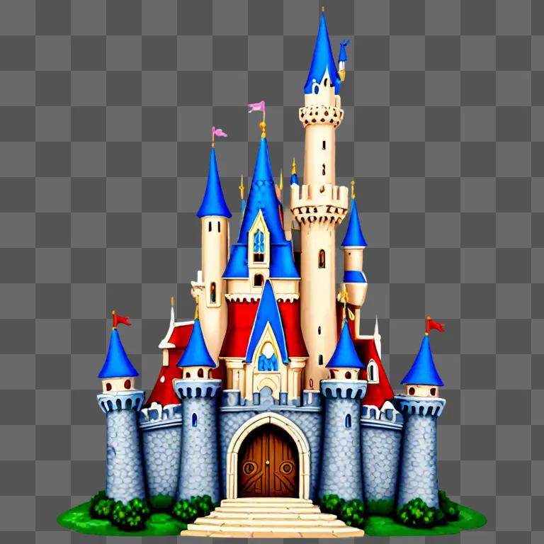 Disney castle clipart with a blue sky and trees