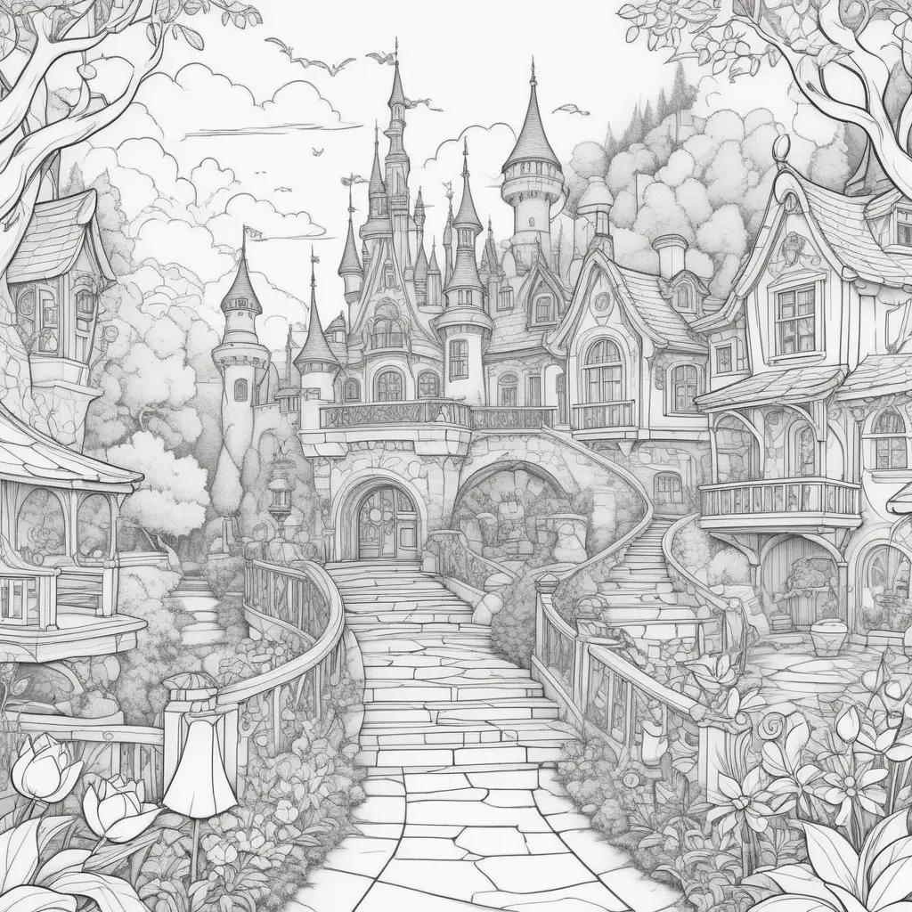 Disney castle coloring page featuring a stone pathway