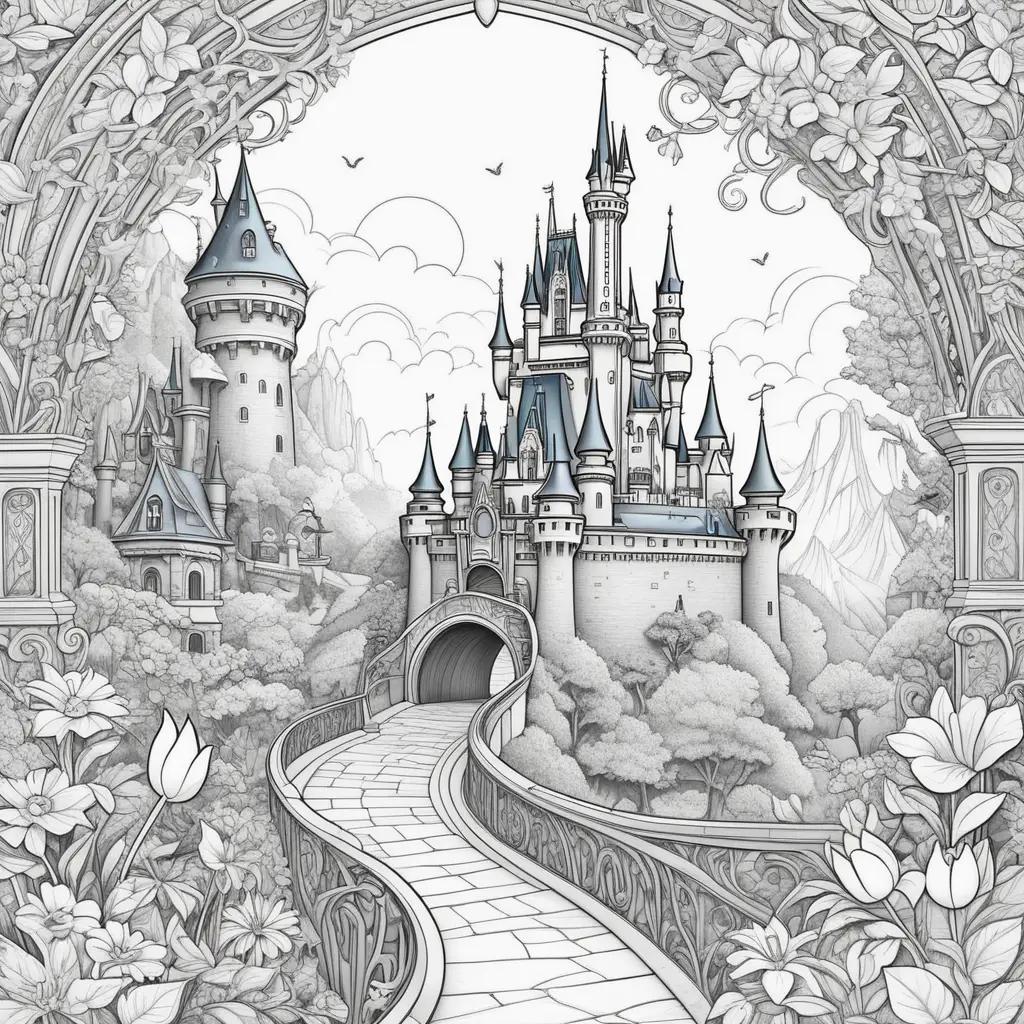 Disney castle coloring pages, black and white